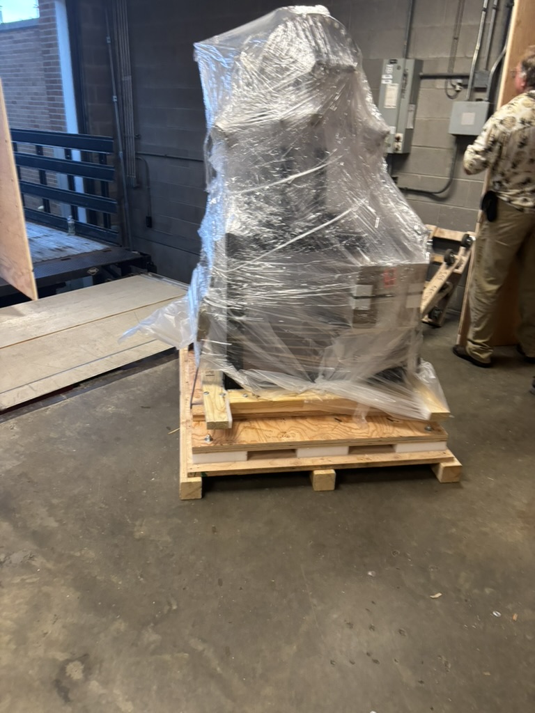 PVD system arriving, wrapped and palleted